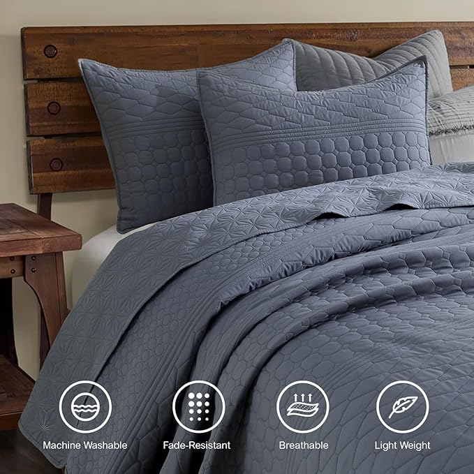 HORIMOTE HOME Steel Blue Twin Size Quilt Set - Image 2
