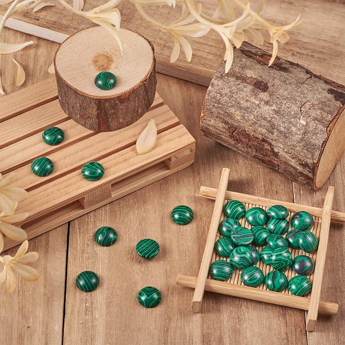 FASHEWELRY 50Pcs Synthetic Malachite Cabochons Flat Back Gemstone Cabochons - Image 3