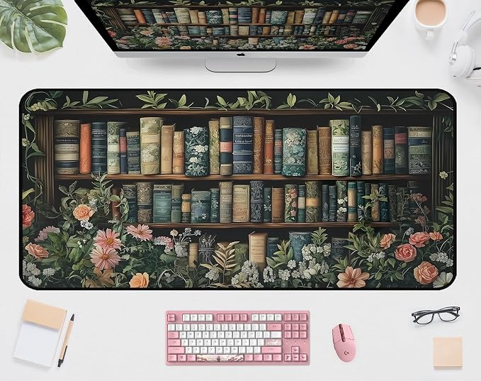 Flower Book Desk Mat, Colorful Mousepad XXL, Large Vintage Game Pad, Computer by Unknown