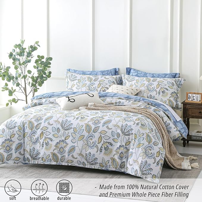 LEMIROE Vintage Botanical Cotton Comforter King Size 3PC - Image 2