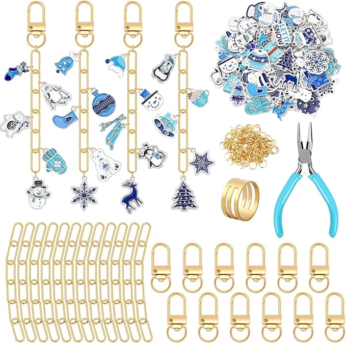 AUGSUN 189Pcs Christmas Winter Keychain Making Kit Holiday Keychain Craft | by AUGSUN