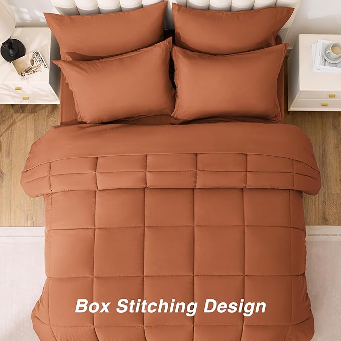 Love's cabin Twin Comforter Set Burnt Orange, 5 Pieces Twin Bed in a Bag - Image 4