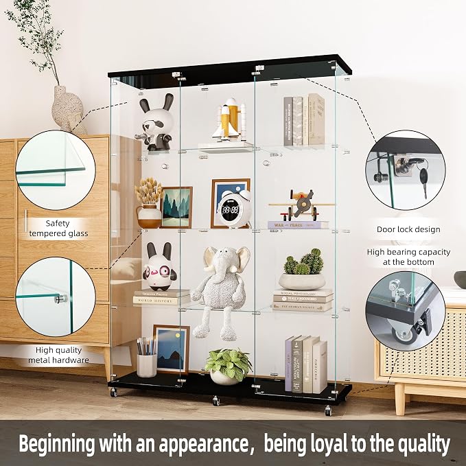 FLYMUHJIA Curio Cabinets with Glass Doors Modern Glass Shelves Tempered Glass - Image 5