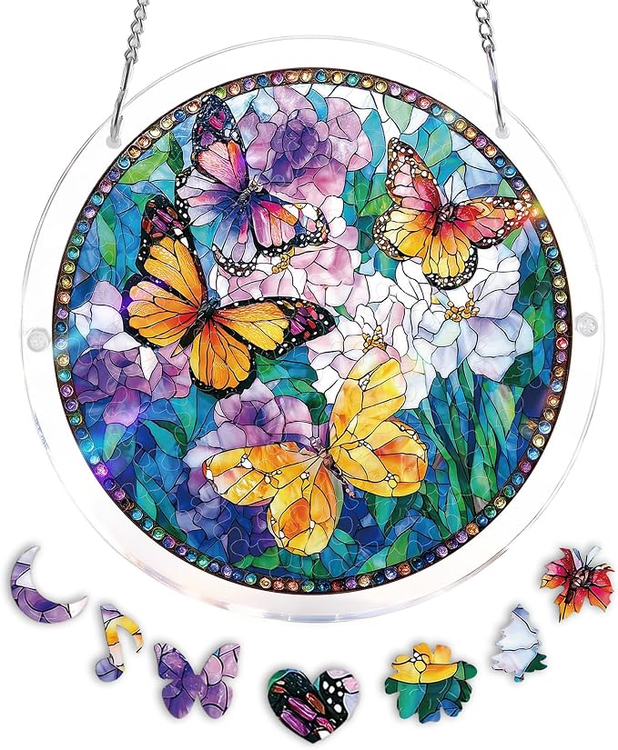 Acrylic Puzzle Suncatcher, Colorful Butterfly Flower Sun Catcher by Unknown