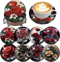 8 Pack Diamond Art Coasters, Rose Flowers Diamond Painting Coasters Kits | by Zythron