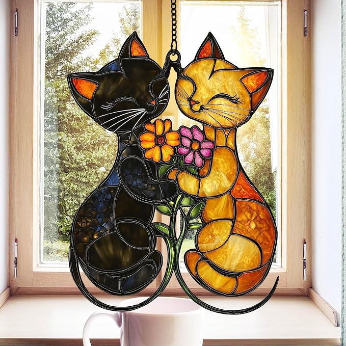 Custom Cat Window Hanging with Flowers Perfect by Unknown
