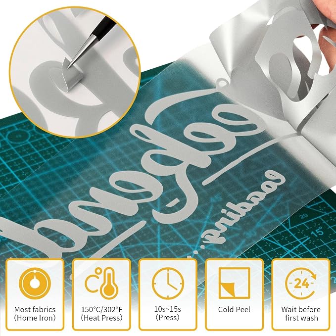 VinylRus Heat Transfer Vinyl-12” x 35FT Silver Iron on Vinyl Roll - Image 3