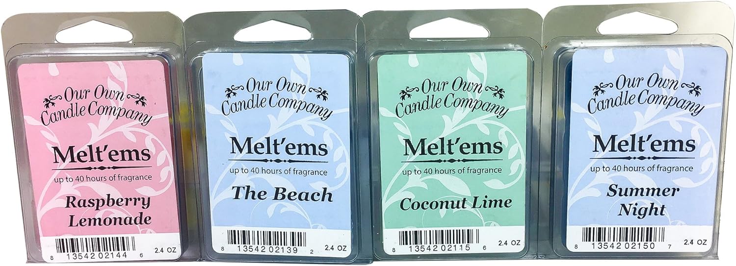 Our Own Candle Company Premium Wax Melt, The Beach, Coconut Lime, Himalayan Sea Salt, and Raspberry Lemonade, Summer Variety Pack, 6 Cubes, 2.4 oz (4 Pack)