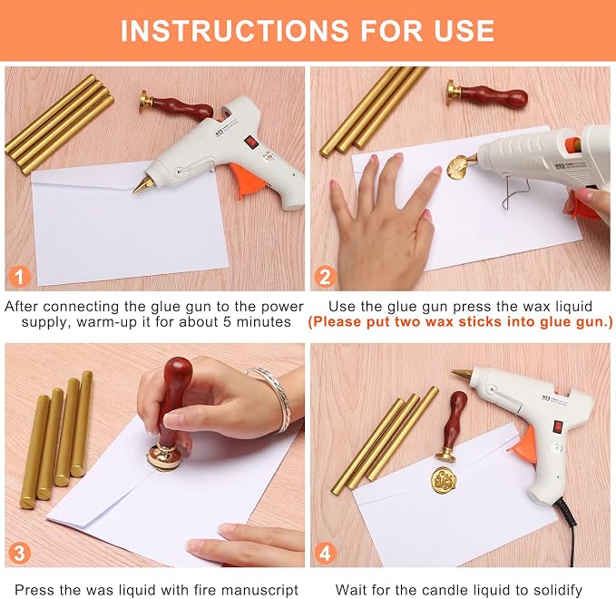 Sealing Wax Sticks 12P with Glue Gun, Luxiv 5.4" Sealing Waxs Stick 10MM Fire - Image 5