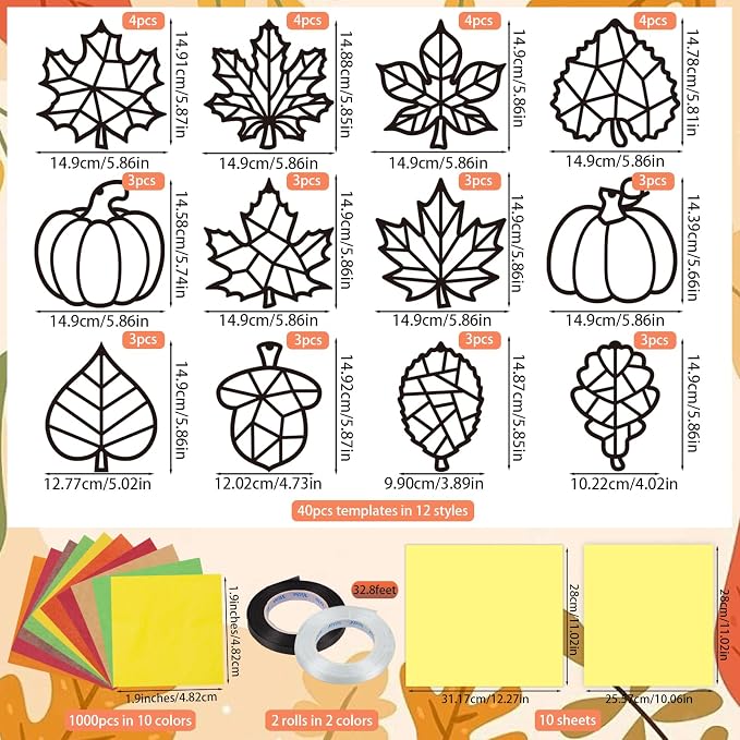 Renbuzhu 40PCS Fall Crafts Bulk: Leaves Pumpkins Paper Suncatchers DIY Kit - Image 4
