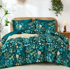 Yiran Queen Comforter Set 7 Piece, Teal Green Floral Bedding Set, Bed in a Bag - Image 7