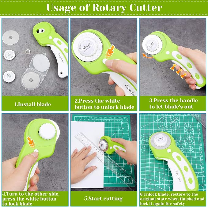 Rotary Cutter Set, Audab Self Healing Sewing Mats Rotary Cutter and Mat 45mm - Image 6