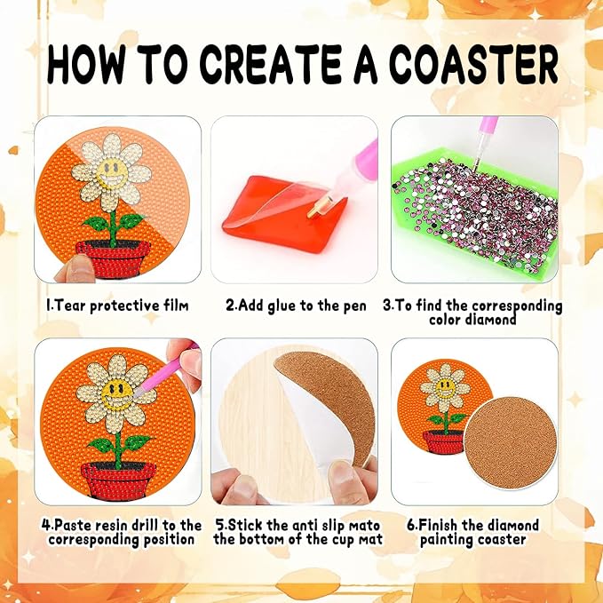 DOZEEZOP 8-Pack Diamond Art Coaster Kit - Image 3