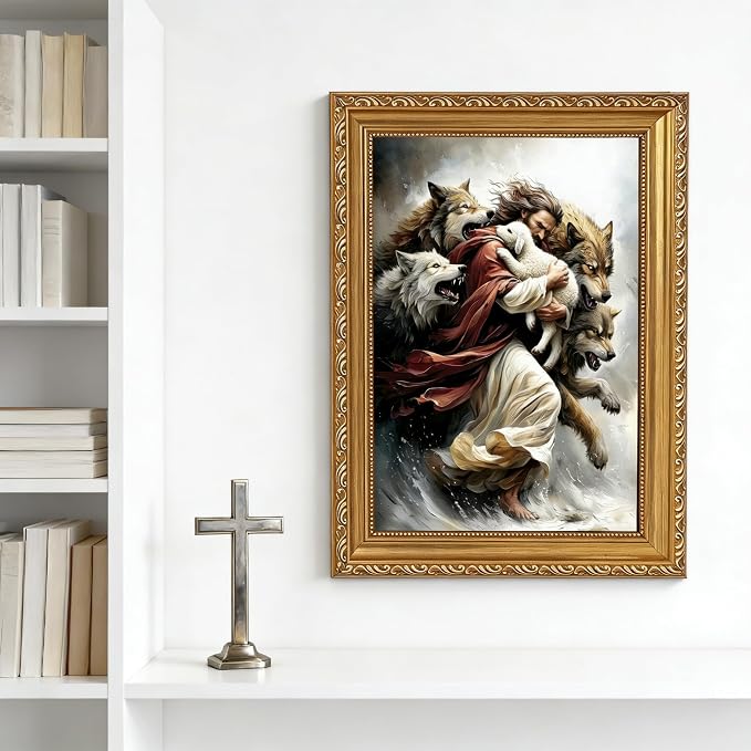 Vintage Gold Framed Jesus and Lamb Wall Art Jesus Saves the Lost Sheep Wall - Image 6