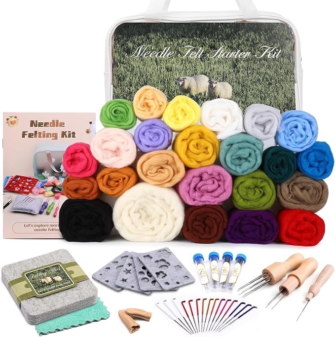 Mayboos Needle Felting Kit, 24 Colors Wool Roving Set, Felting Needles by Mayboos