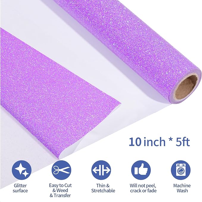 VINYL FROG Neon Purple Glitter Heat Transfer Vinyl Roll 10"x5ft Bright Purple - Image 2