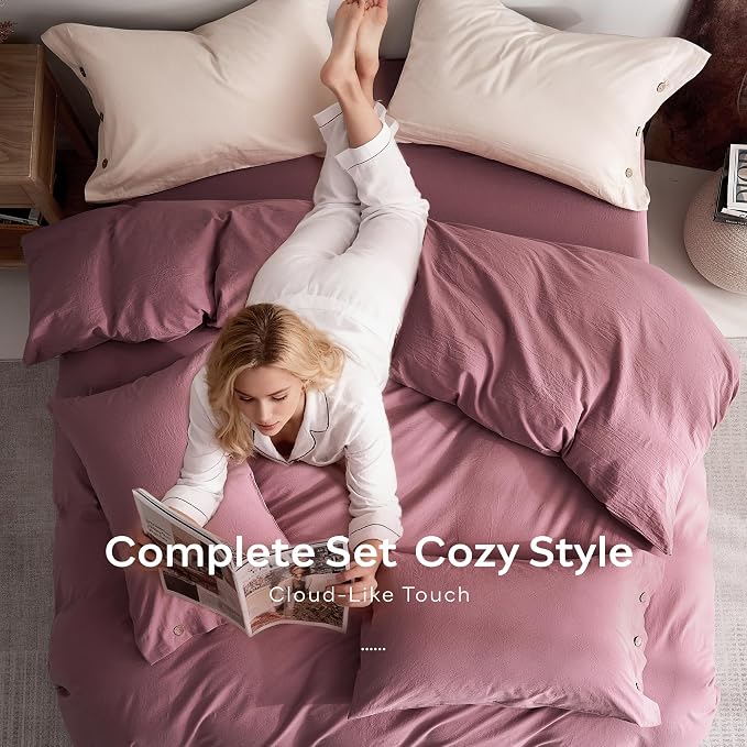 JELLYMONI 100% Washed Cotton Duvet Cover King – Soft, Breathable Linen-Look - Image 8