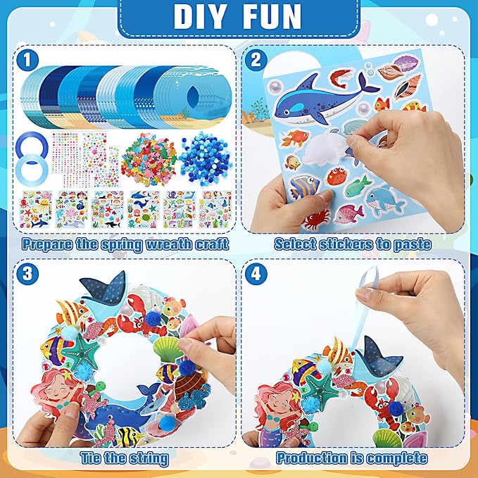Hollowfly 48 Sets Summer Ocean Wreath Craft Kits DIY Under The Sea Wreath - Image 3