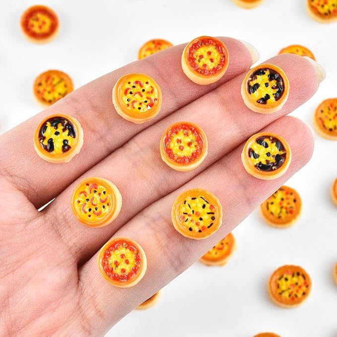 100 Pieces Tiny Pizza for Dollhouse Miniatures Resin Food for Crafts Mini Pizza - Image 2