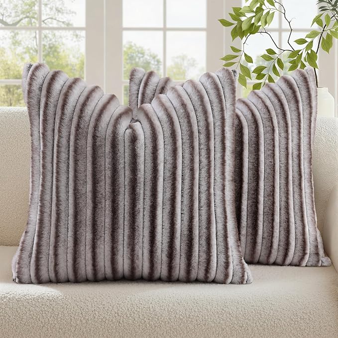 decorUhome Cozy Faux Fur Throw Pillow Covers 20x20 Set of 2 Decorative Soft by decorUhome