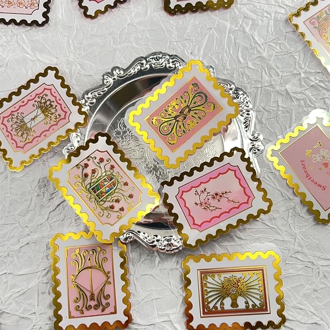 50 Pieces of Gold-Embossed Cartoon Love Stamp Stickers, Suitable - Image 3