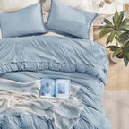 Andency Grayish Blue Comforter Set King Size, 3 Pieces Boho Tassel Lightweight - Image 4