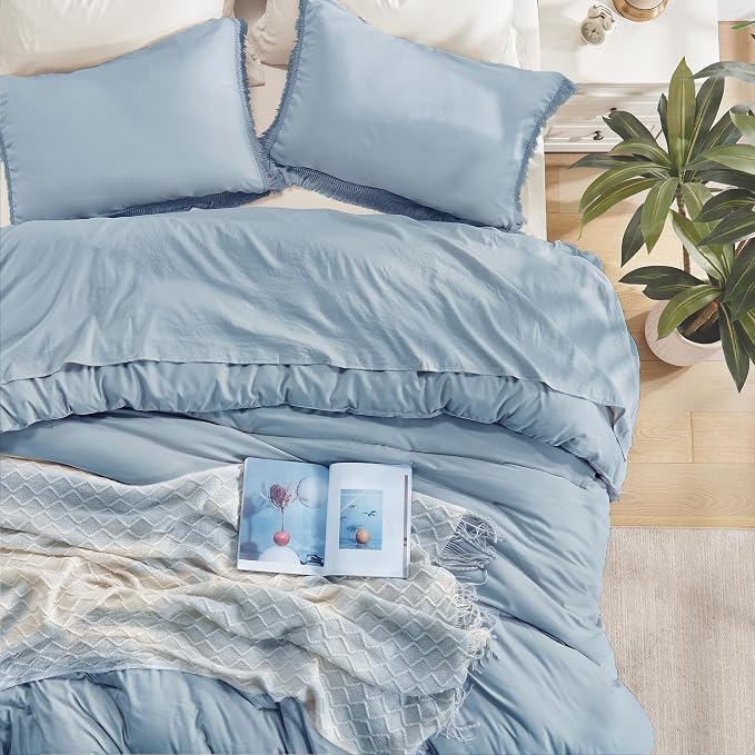 Andency Grayish Blue Comforter Set Twin Size, 2 Pieces Boho Tassel Lightweight - Image 4