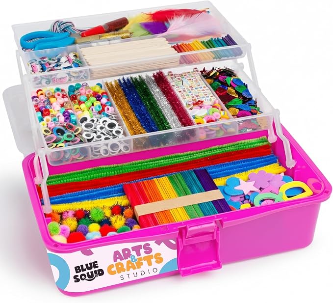 Blue Squid Arts & Crafts Box- 2800+ pcs Deluxe Craft Supplies Box, 2 Drawers by BlueSquid