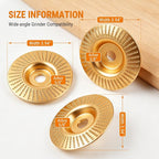 3-Piece Angle Grinder Polishing Pad, Wood Carving Disc Set, Tungsten Carbide - Image 3