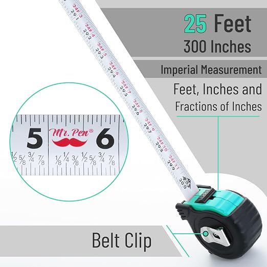 Mr. Pen- Retractable Tape Measure 25 ft, Turquoise Blue, Easy Read | Steel - Image 3