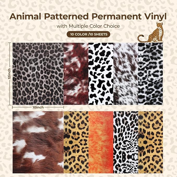 HTVRONT Leopard Permanent Vinyl 10 Sheets 12"x10" Cowhide Adhesive Vinyl | - Image 2