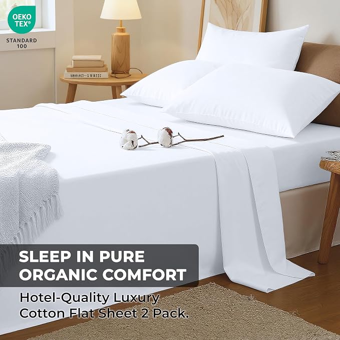 Royale Linens 100% Organic Cotton Queen 2 Pack Flat Sheet Only - Image 9