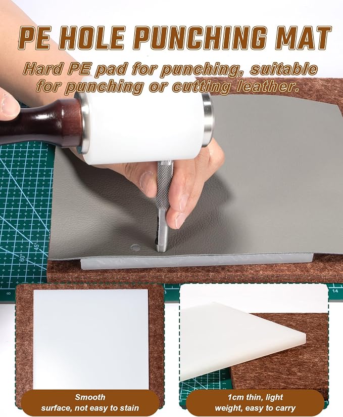 5 Pcs Leather Punch Pads Set， A4+A5 Self Healing Cutting Mats, 15x15cm Rubber - Image 4