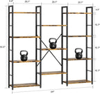 Shintenchi Triple Column 4 Tier Bookshelf, Industrial Large Bookcase Display - Image 3