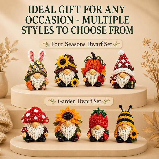 3D Beaded Gnome DIY Kit, Mini Beaded Gnome Craft Kit, Funny Handmade Gnome DIY - Image 7
