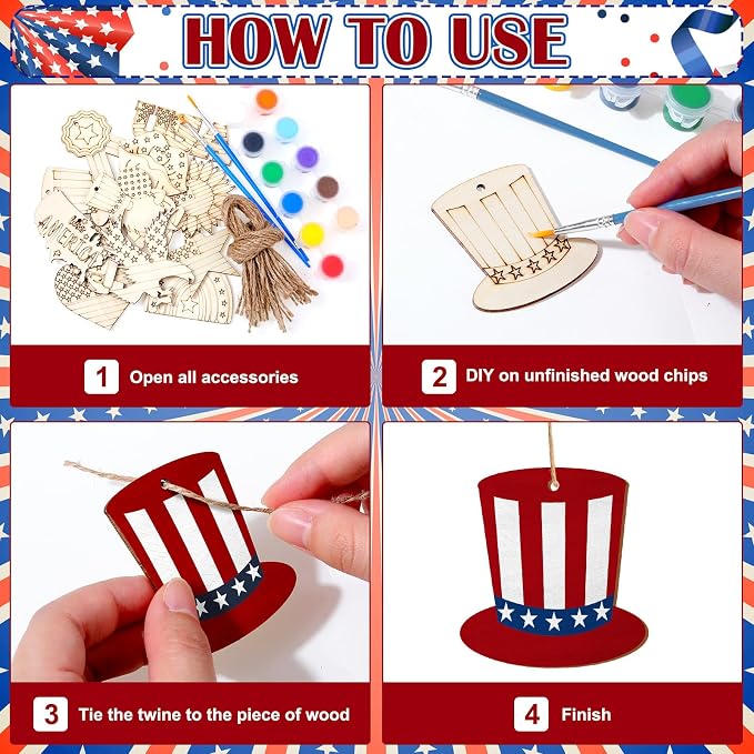 JellyArch 36 Pcs 4th of July Crafts Patriotic Wood Cutouts - Image 4