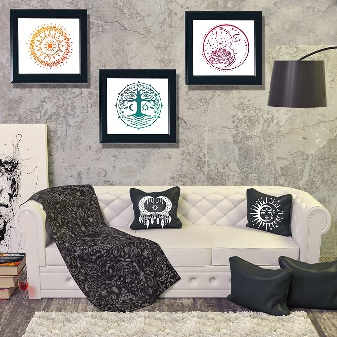 9 Pieces Large Mandala Sun and Moon Stencil Butterfly Flower Tree Paint Stencils - Image 6