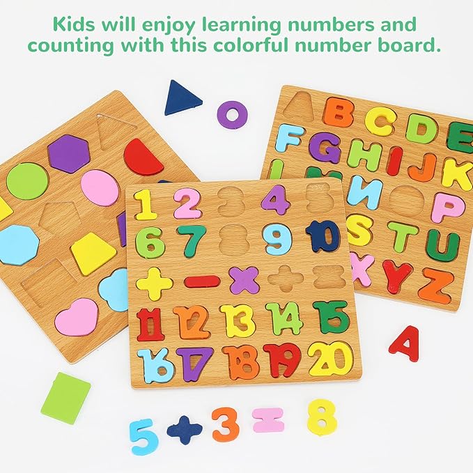 Alphabet Wooden Puzzles for Toddlers 3-5, Number and Shape Puzzle, Preschool - Image 5