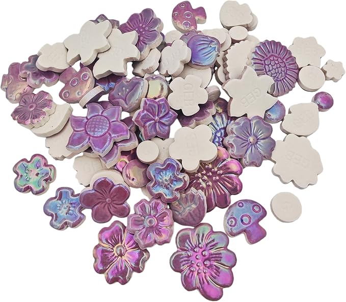 500g/1.1lb Ceramic Mosaic Tiles Mixed Shapes of Flowers, Mushrooms - Image 7