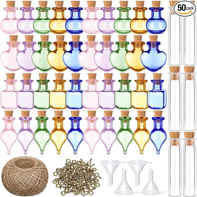 Geiserailie 50 Pieces Small Tiny Glass Spell Jars Bottle by Geiserailie