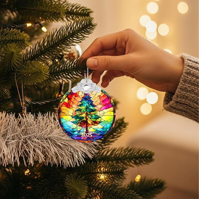 Christmas Ornaments 2025 Faux Stained Glass Effect, Christmas Tree Ornaments - Image 2
