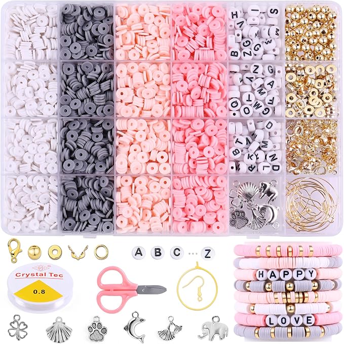 Wuollgess 3500 PCS Pink Gray Clay Beads by Wuollgess