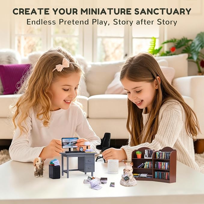 1:12 Scale Mini Desk Set with 100 Mini Books & 2 Bookshelves — Miniature - Image 7