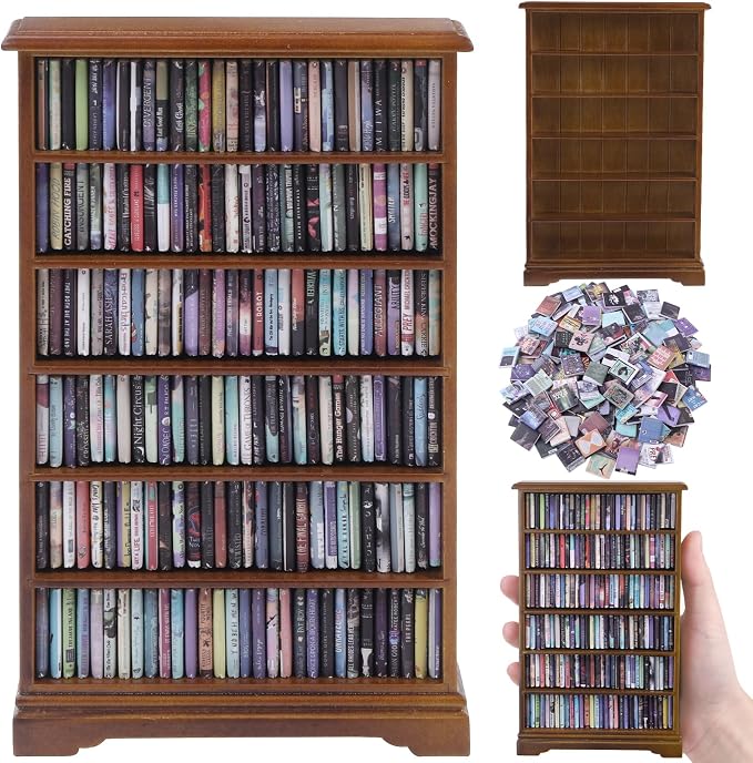 DIYDEC Mini Bookshelf with 180pcs Mini Books Miniature Anxiety Bookshelf by DIYDEC