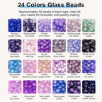 XSEINO About 1200PCS 6mm Crack Glass Beads, 24 Assorted Crack Violet Purple - Image 2
