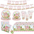 171 PCS Farm Animals Birthday Party Supplies, Disposable Pink Plates Napkins by Unknown