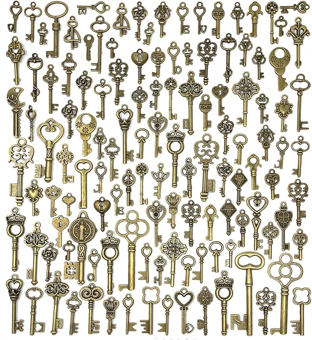 125 PCS Vintage Skeleton Key Set Charms, JIALEEY Mixed Antique Style Bronze by JIALEEY