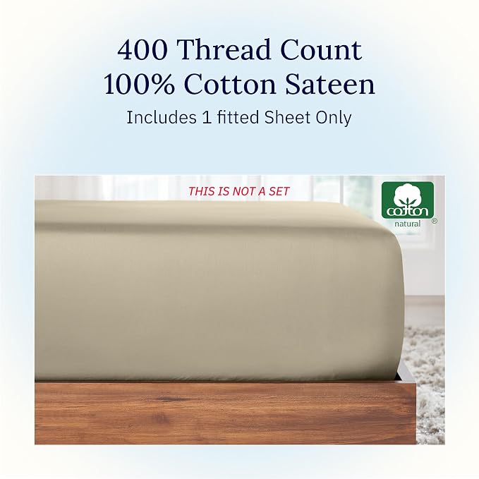 California Design Den Full Size Fitted Sheet Cotton Only, 400 Thread Count 100% - Image 4