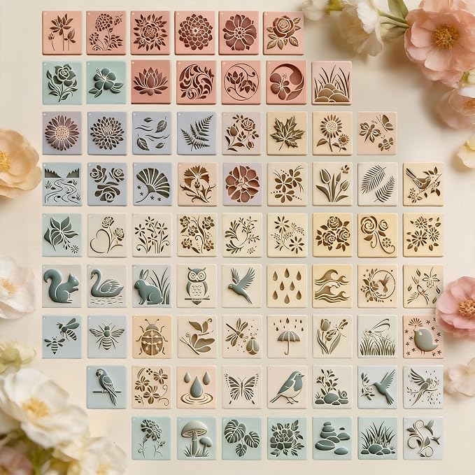 Marspark 72 Pcs Small Stencils for Crafts Reusable 3 Inch Stencils for Painting by Marspark