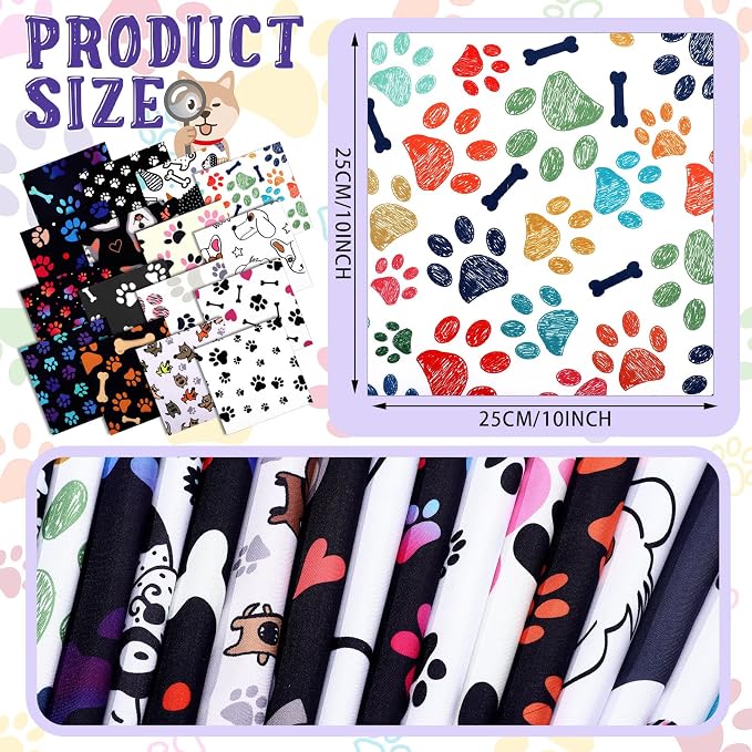 Tudomro 16 Pcs 10 x 10 Inch Dog Print Fabric Cute Animal Print Fabric Quilt - Image 2